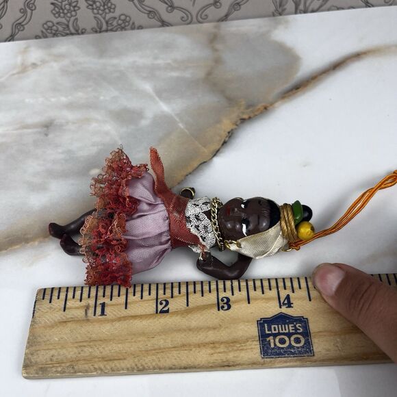 Vintage 1940s Souvenir Miniature Doll South American Caribbean Black Female 4.5" - Picture 2 of 10